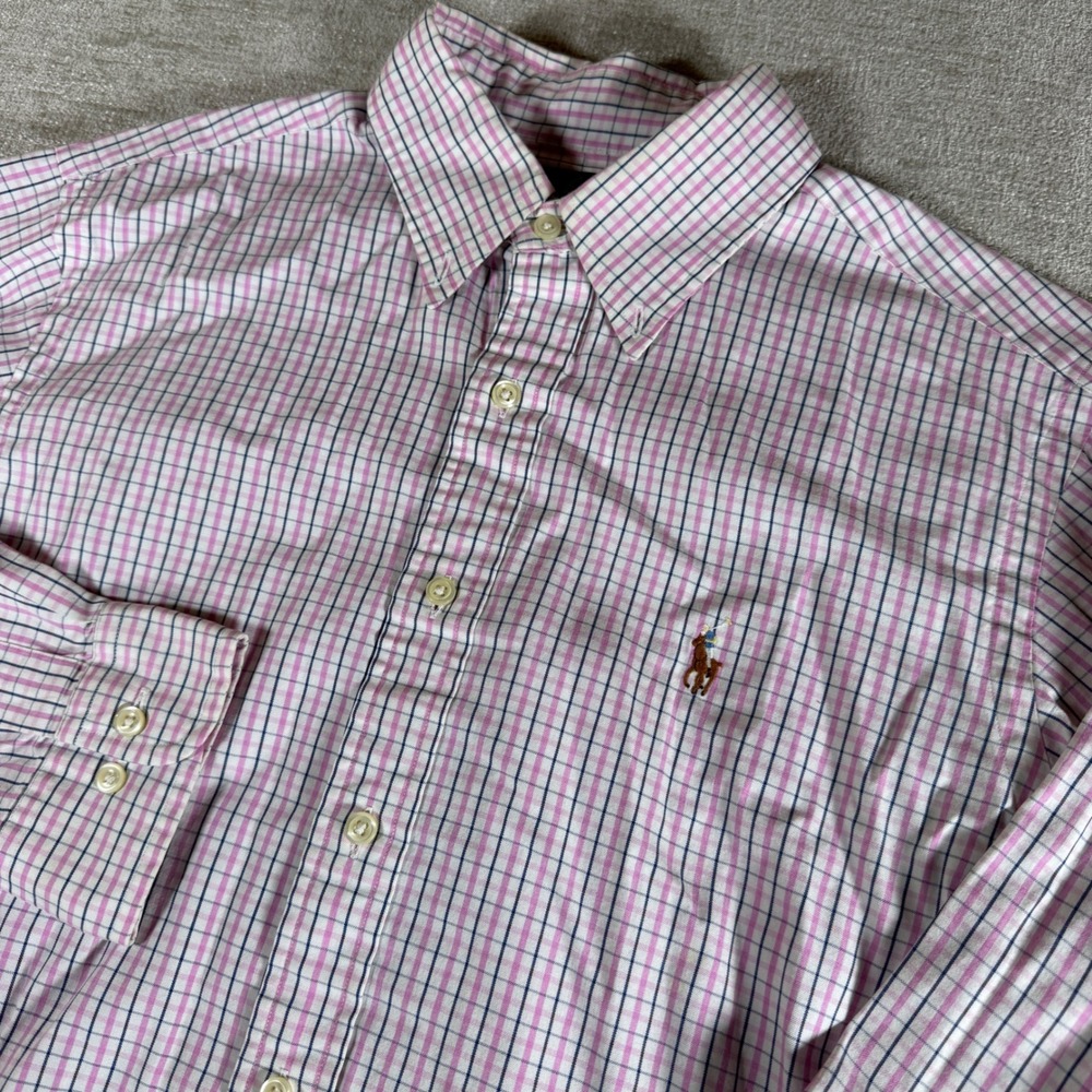 Ralph Lauren Button Down Mens 15.5 32/33 Pink Plaid L/S Classic Fit Pony Logo
